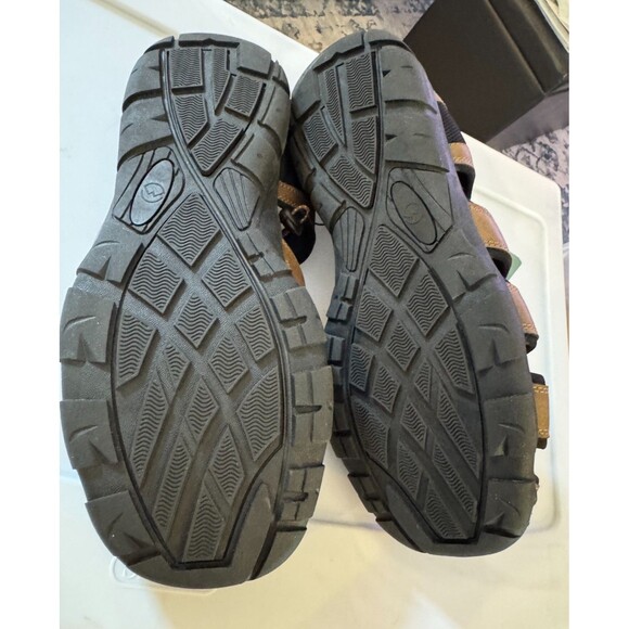 Magellan Outdoors Sandals Brown Leather Round Toe Cutouts Hook Loop Men's Sz 10 - Picture 9 of 11